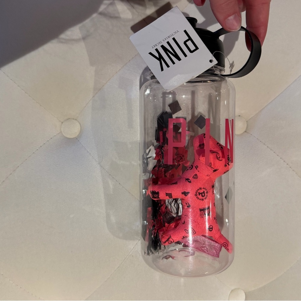 Victoria's Secret Clear Water Bottle with Pink Bandana Insert